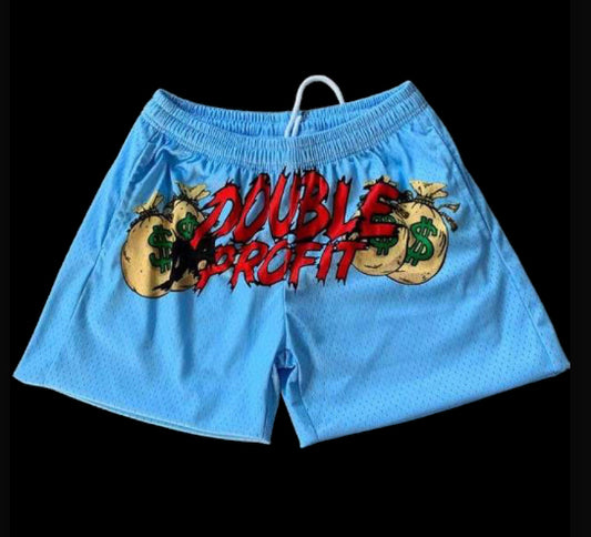 “DoubleDaProfit” Light blue shorts