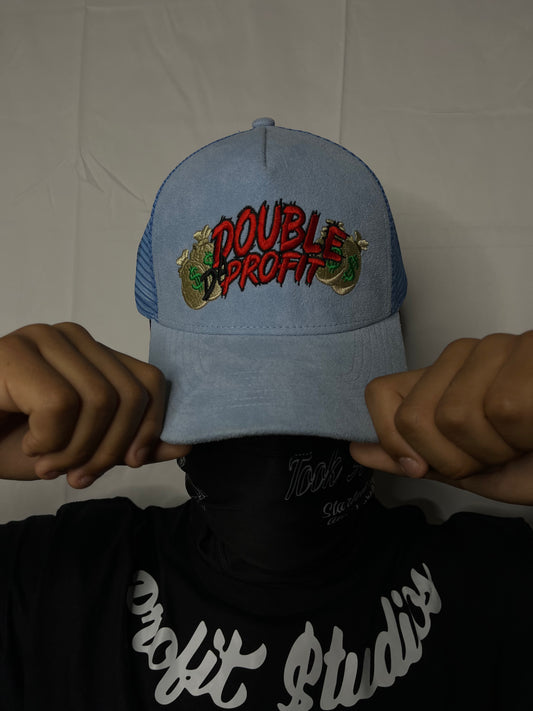“DoubleDaProfit” Light blue trucker hat